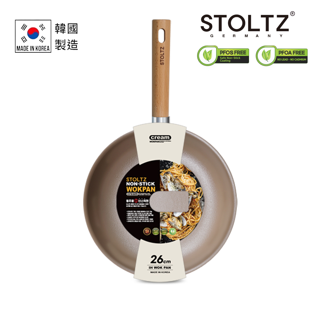 韓國製 26CM 單柄深炒鑊 (奶油白) CR NTLD-26 (電磁爐及明火均適用)