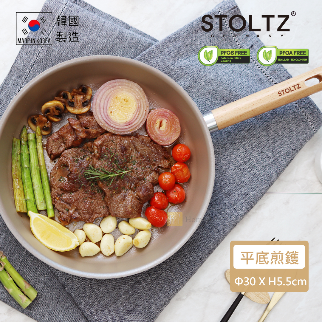韓國製 30CM 單柄平底煎鑊 (奶油白) CR NTLF-30 (電磁爐及明火均適用)