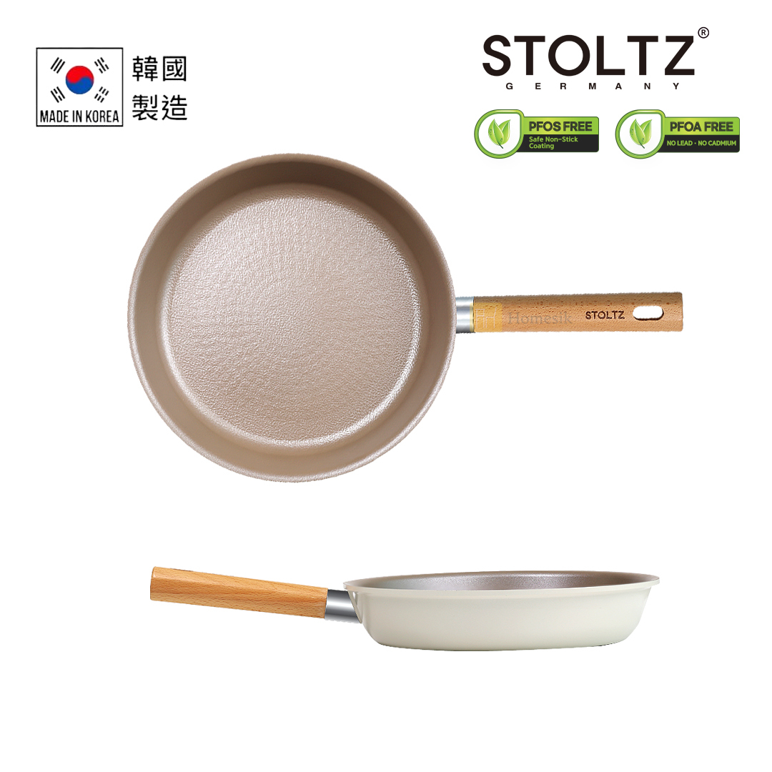 韓國製 26CM 單柄平底煎鑊 (奶油白) CR NTLF-26 (電磁爐及明火均適用)