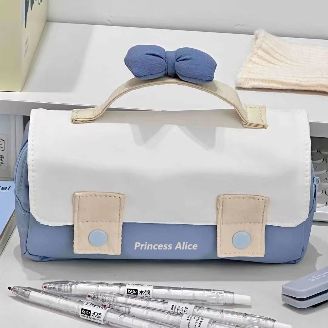 Japanese-Style Bow Multi-Compartment Flap Pencil Case