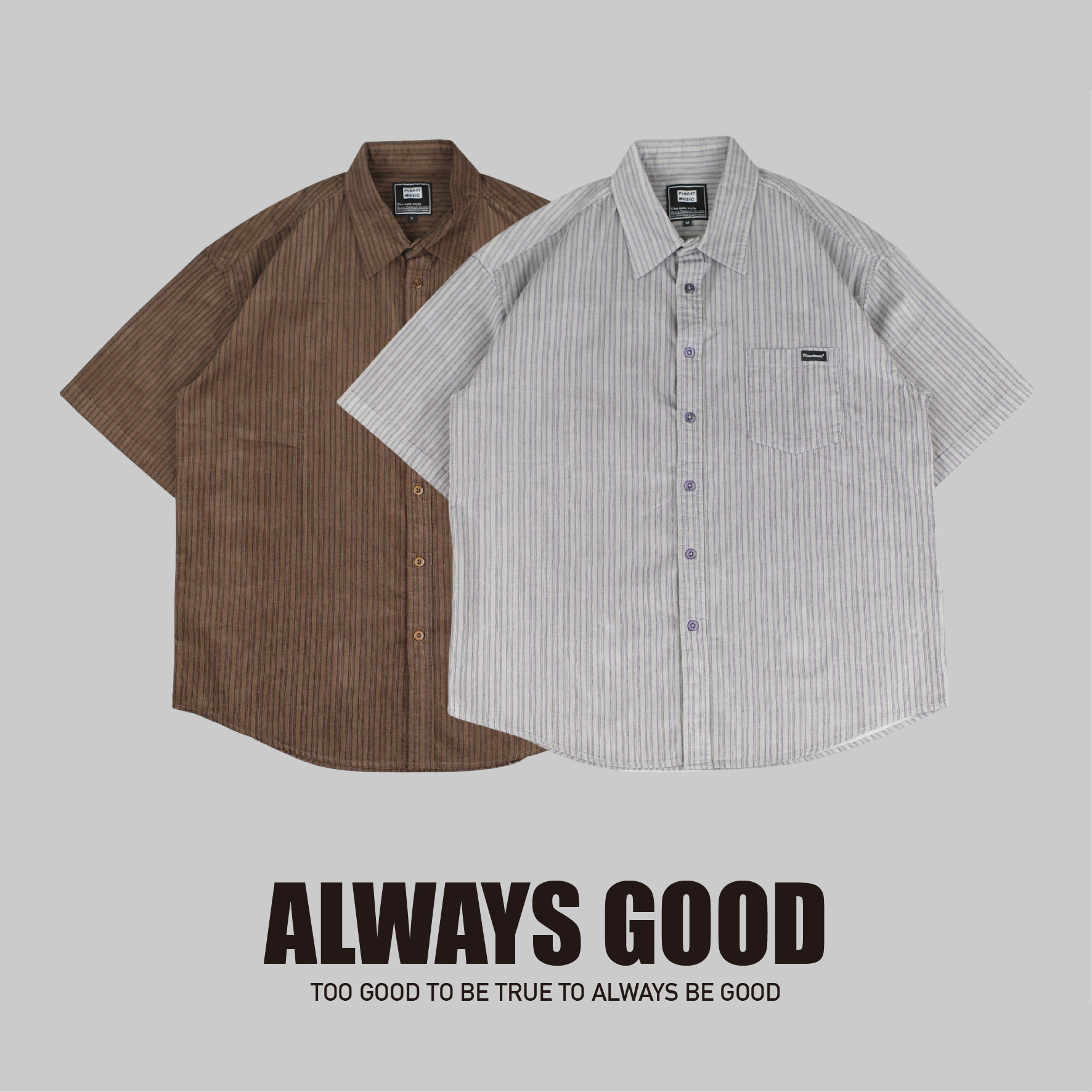 『Always_Good』日系 復古 細直條紋 短袖襯衫