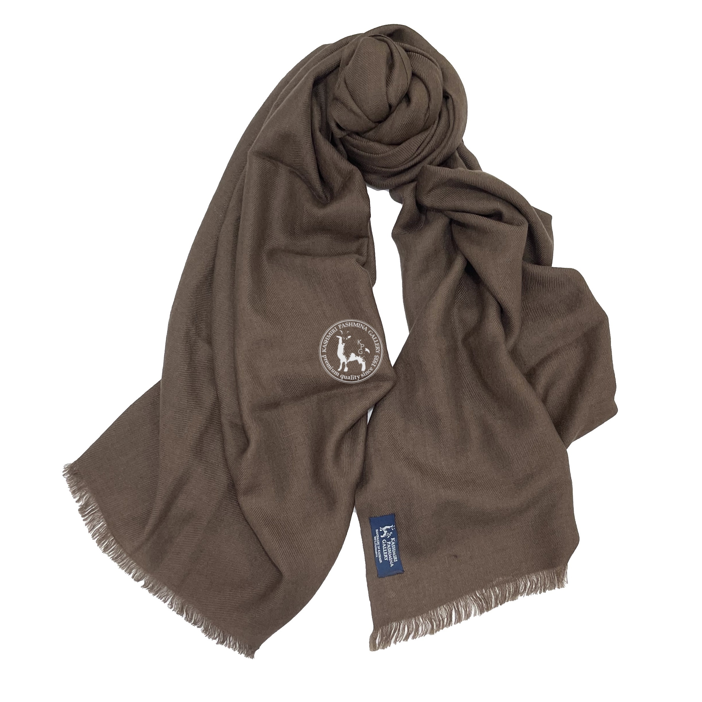 咖啡色喀什米爾四層手工編織羊絨圍巾