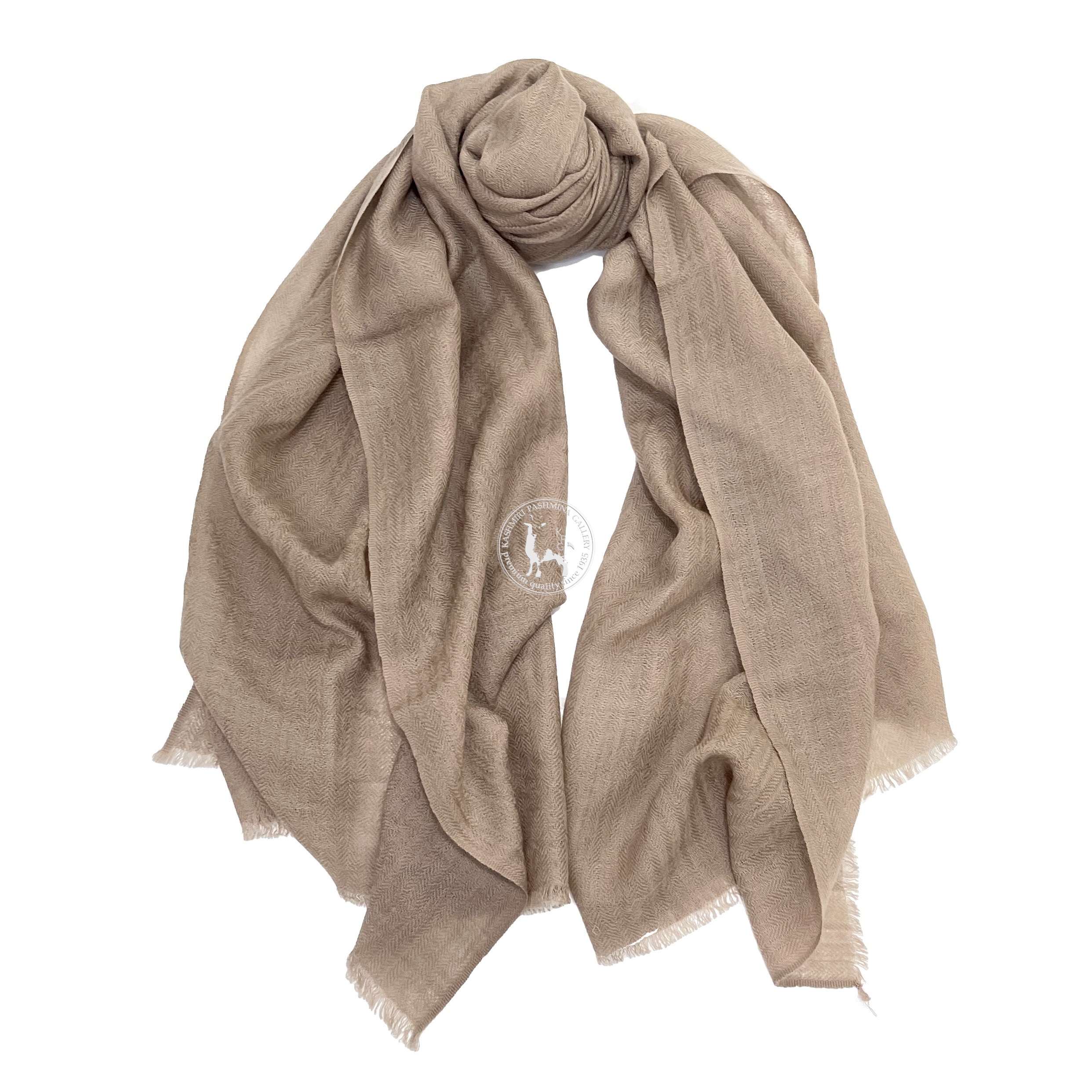 駝色喀什米爾四層手工編織羊絨圍巾