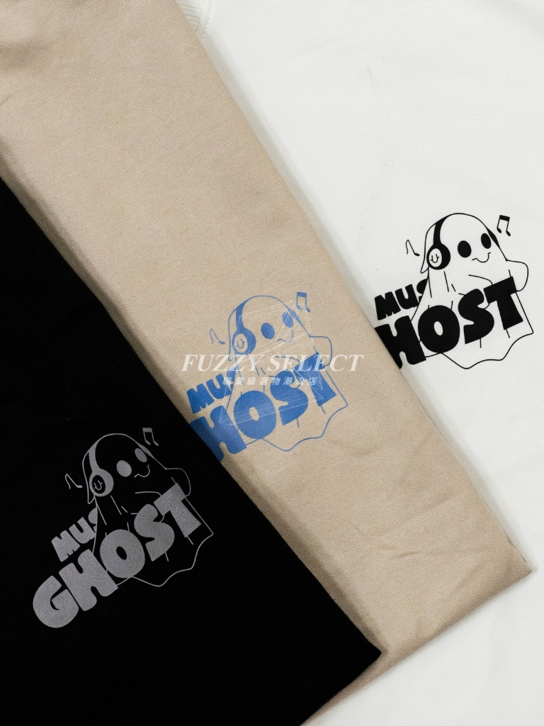 【逢甲FUZZY】Music Ghost 幽靈 Tee 潮流 日常 美式 圖案 Logo 短T 短Tee 黑 白 卡其