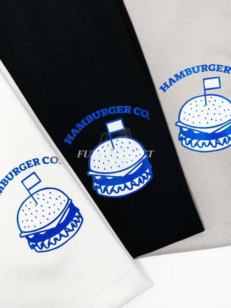 【逢甲FUZZY】Hamburger 漢堡 Tee 潮流 日常 美式 圖案 Logo 短T 短Tee 黑 白 水泥灰