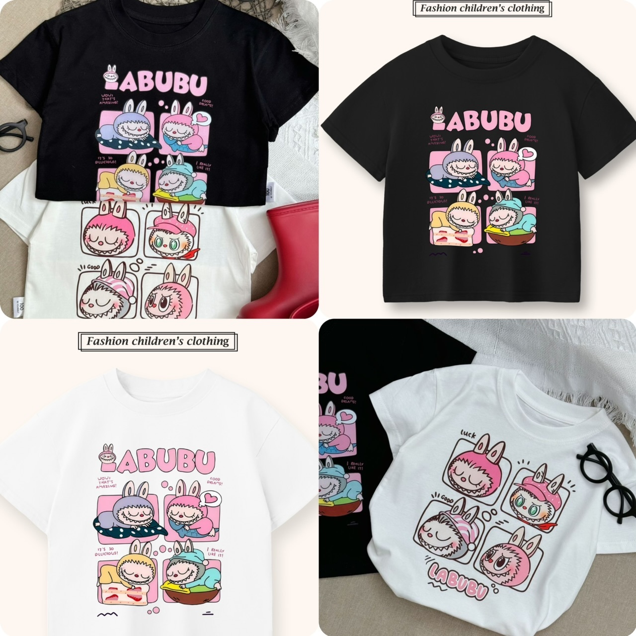 兒童Labubu四格圖案Tee -2501426