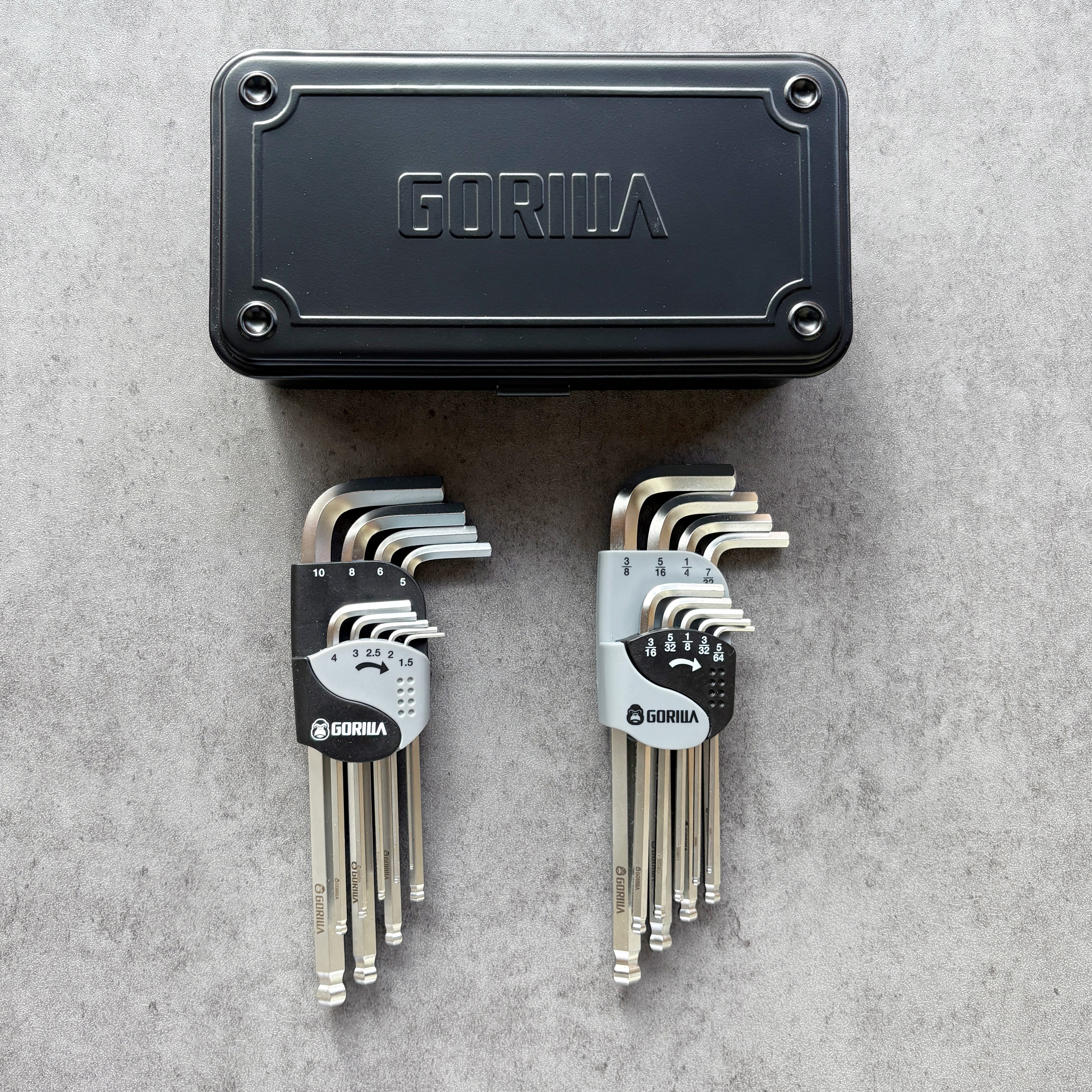 【Gorilla】9in1精密耐用公制六角球頭扳手組+ 【Gorilla】9in1精密耐用英制六角球頭扳手組 + 頂級【Gorilla】高張力鋼工具箱 優惠組合