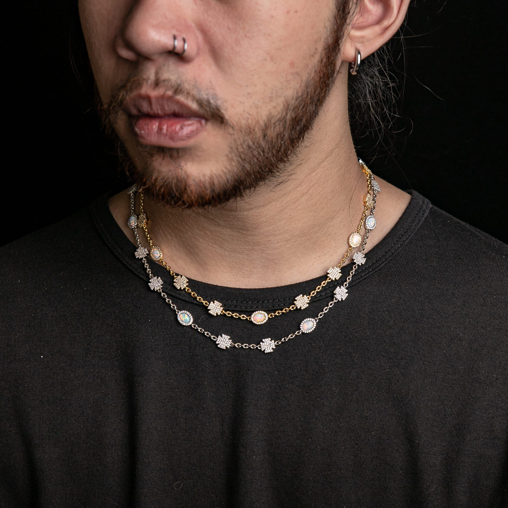 滿鑲蛋白石光環十字項鍊