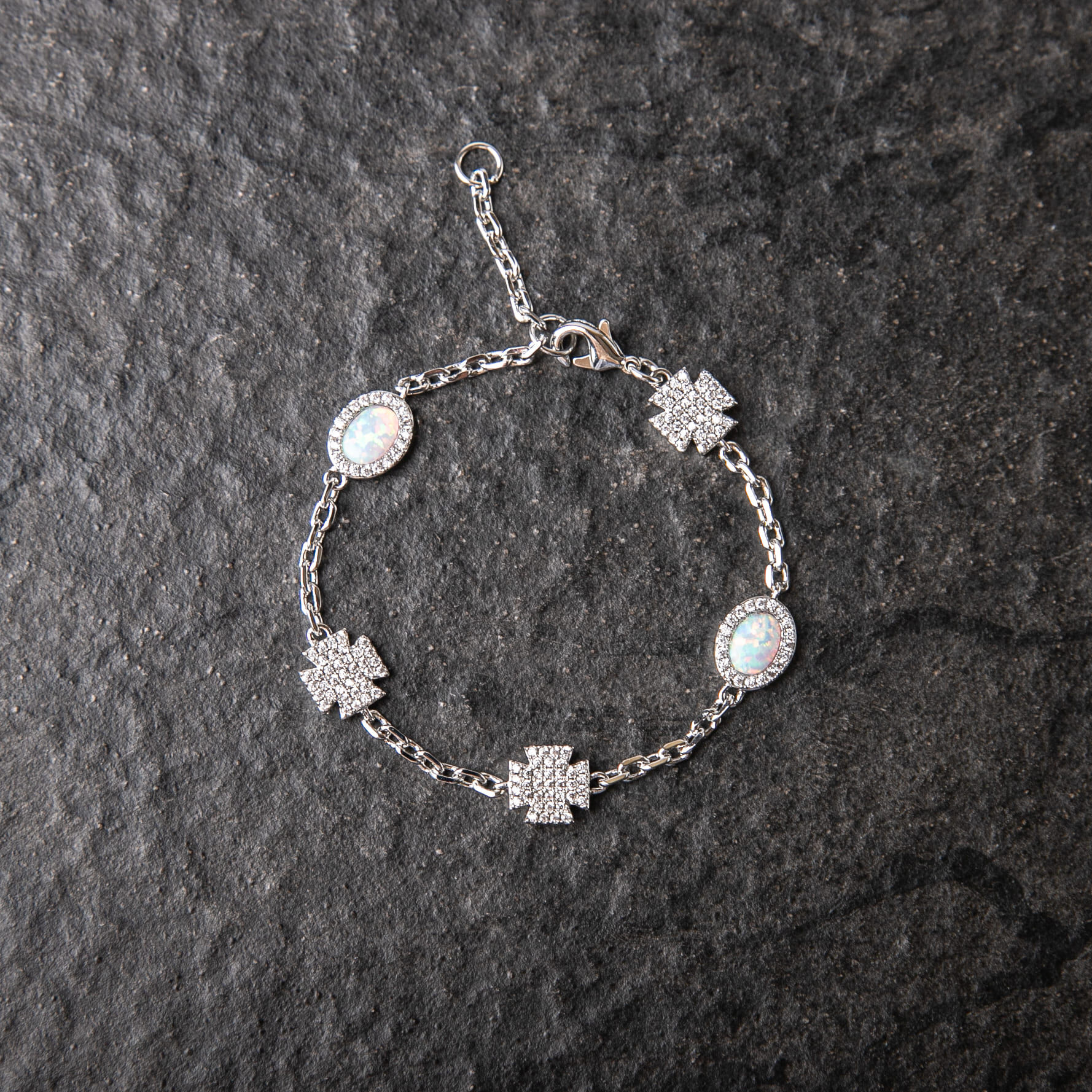 滿鑲蛋白石光環十字手鍊