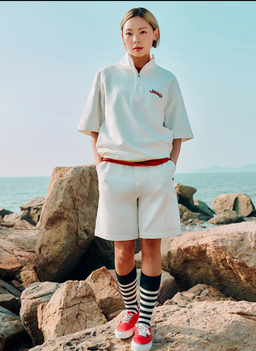 JEEP 吉普  JEEP LOGO 半拉鍊短袖套裝  白色    JUL25