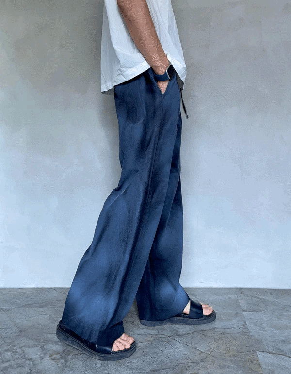 霧亞麻休閒長褲