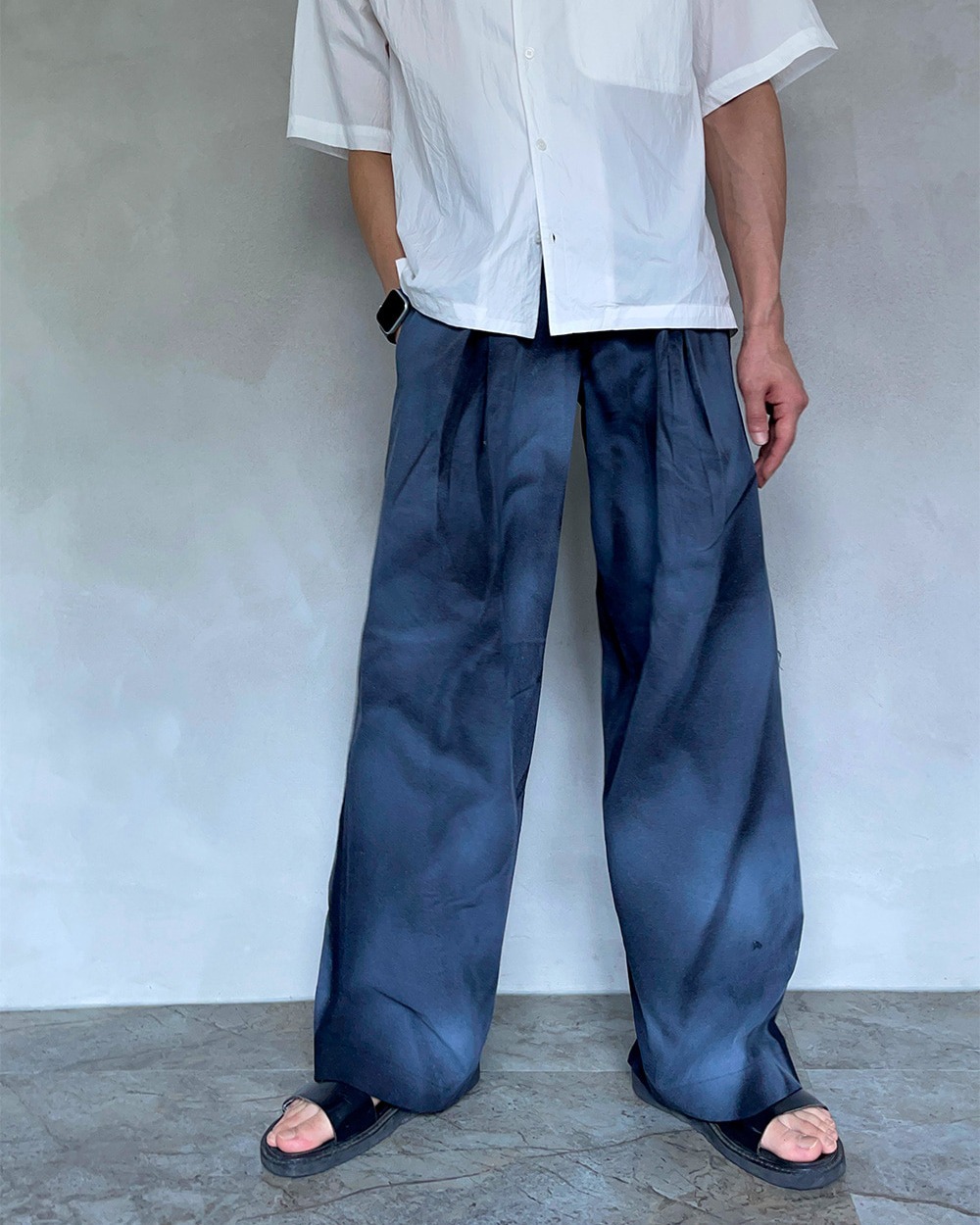 霧亞麻休閒長褲