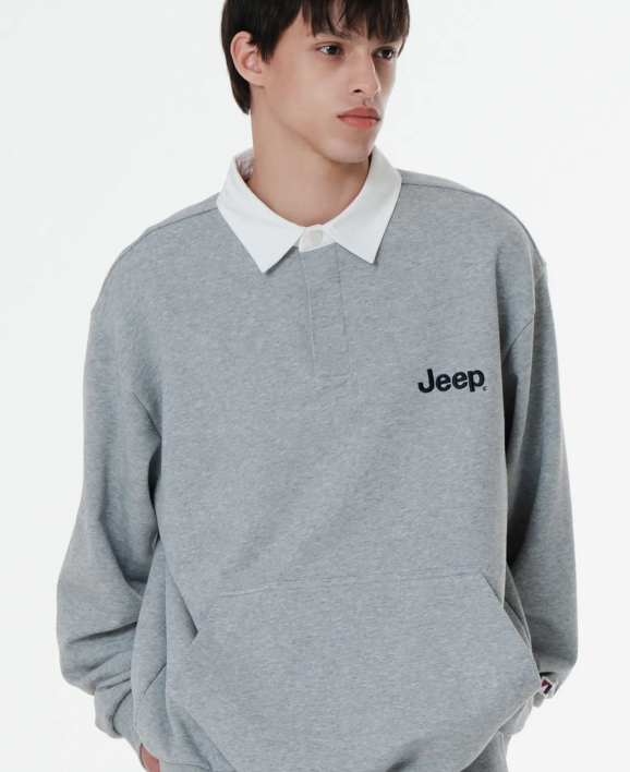 JEEP 吉普  JEEP LOGO白領灰色口袋長袖上衣    JUL25