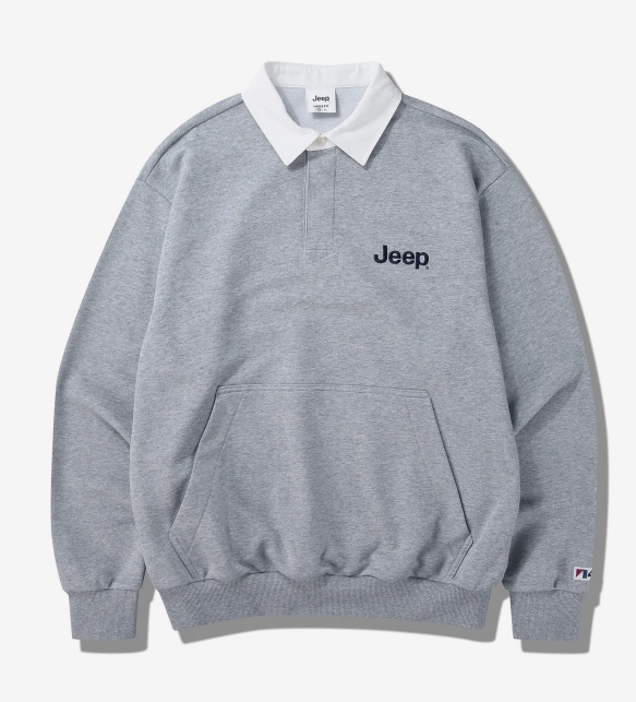 JEEP 吉普  JEEP LOGO白領灰色口袋長袖上衣    JUL25