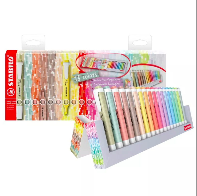 大地色 swing cool 螢光筆 18色 聯名展示組｜德國STABILO