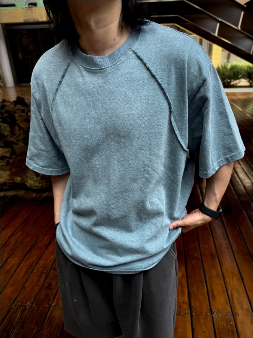 (韓國獨家特價)插肩袖拼接顏料短袖T恤