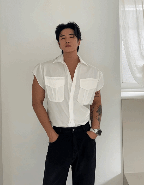 Cap 雙口袋短袖襯衫