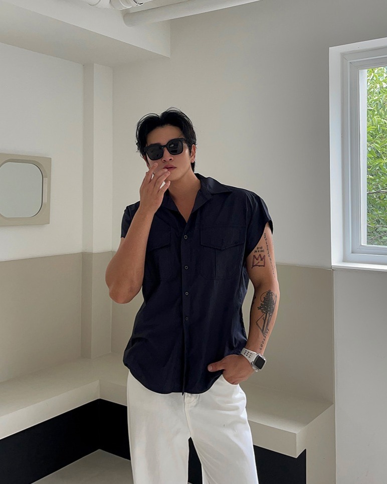 Cap 雙口袋短袖襯衫