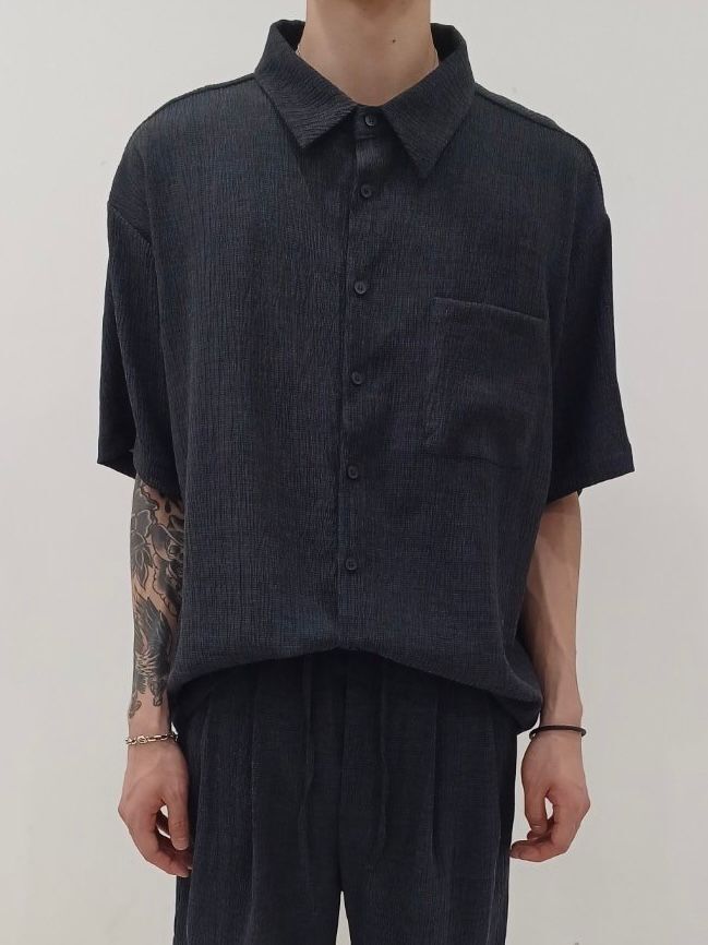 淨色暗直紋短袖恤衫 ALLWAYS-013S