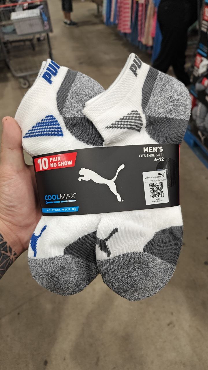 [U] CW WHITE PUMA MEN'S 10 PAIR NO SHOW SOCKS MOISTURE WICKING, 888435268949 (UCW27)