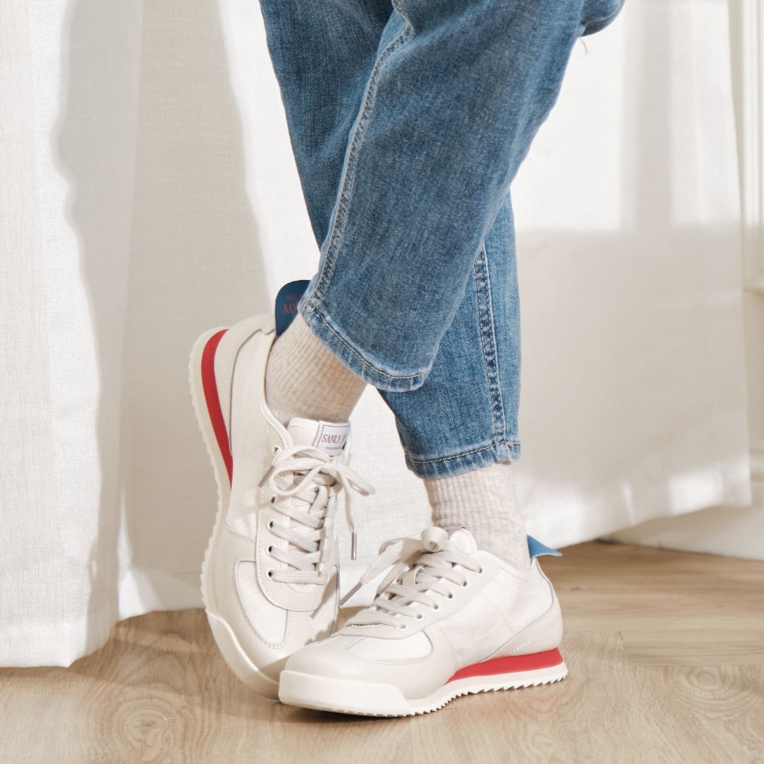 賽琳・運動休閒鞋 裸杏白(真皮女鞋/台灣製MIT/休閒鞋)