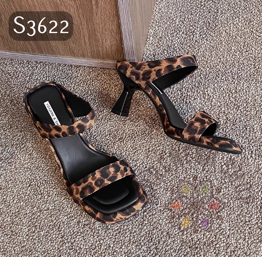 S3622 - 牛皮網布"踩屎感"高踭涼鞋