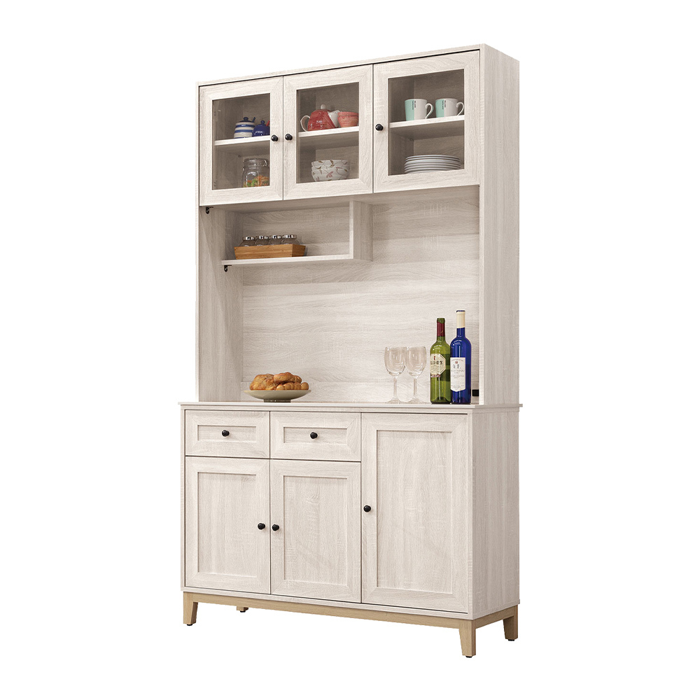 妮塔4尺白色岩板收納高餐櫃/碗盤置物櫃/電器櫃(上座+下座)