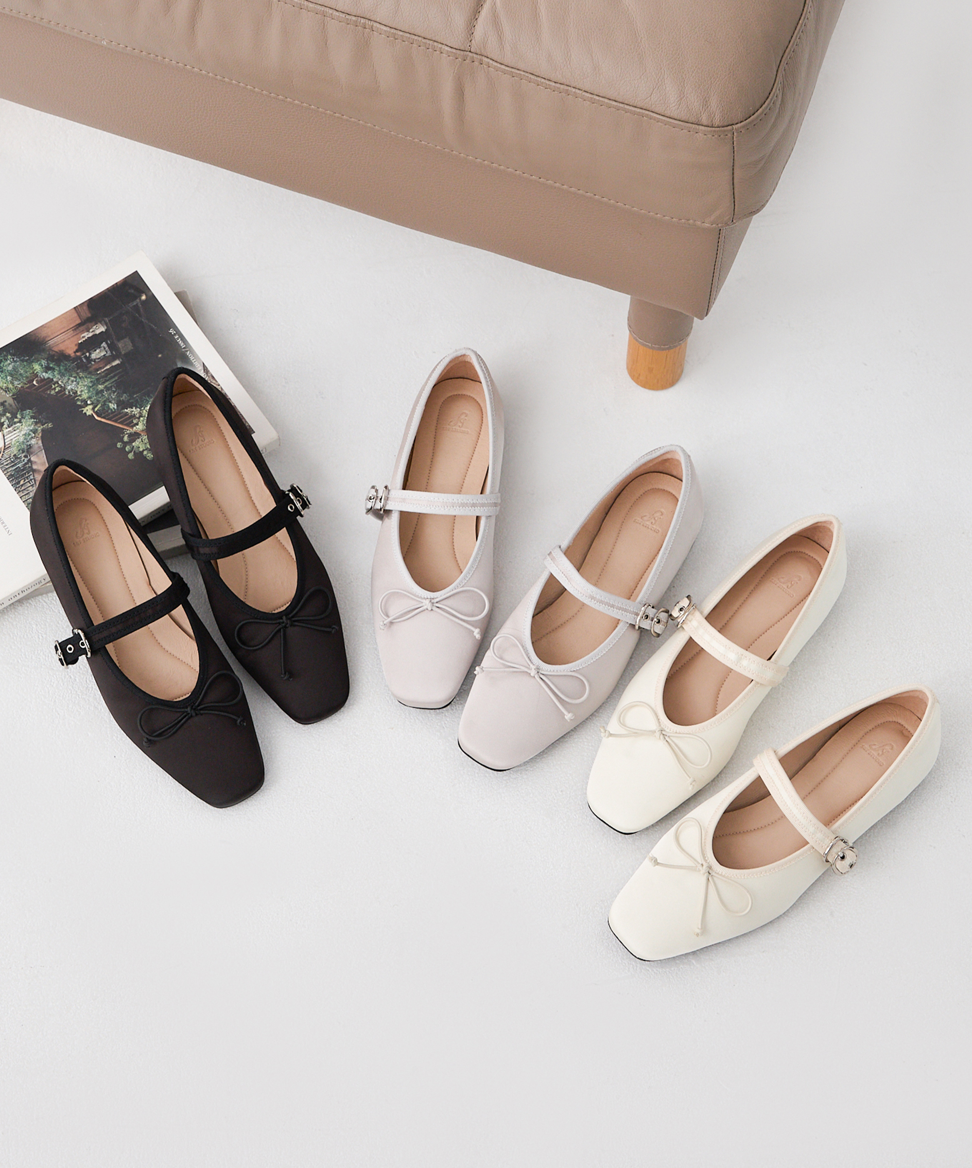 Basia 緞面蝴蝶結瑪莉珍鞋 (三色)