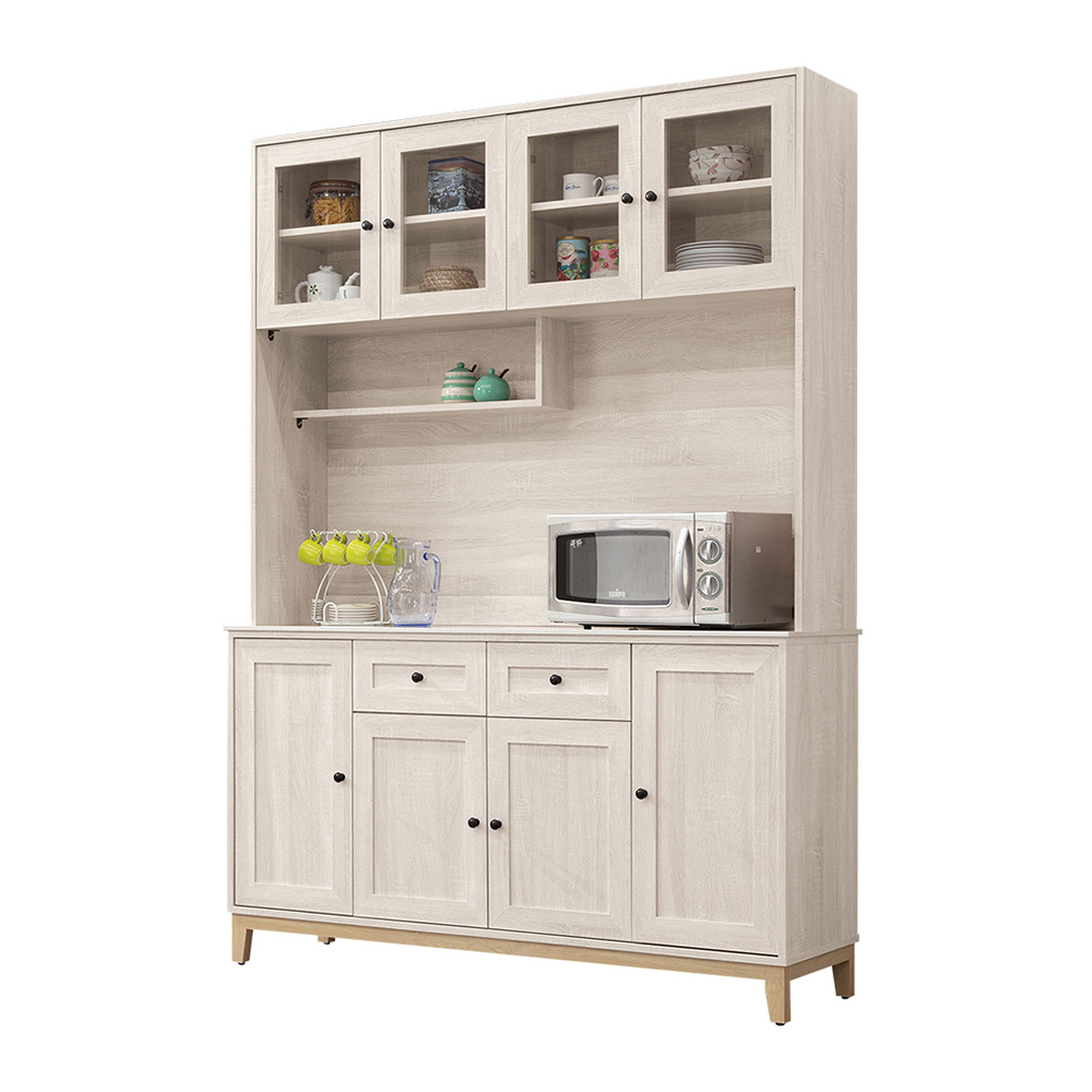 妮塔5尺白色岩板收納高餐櫃/碗盤置物櫃/電器櫃(上座+下座)