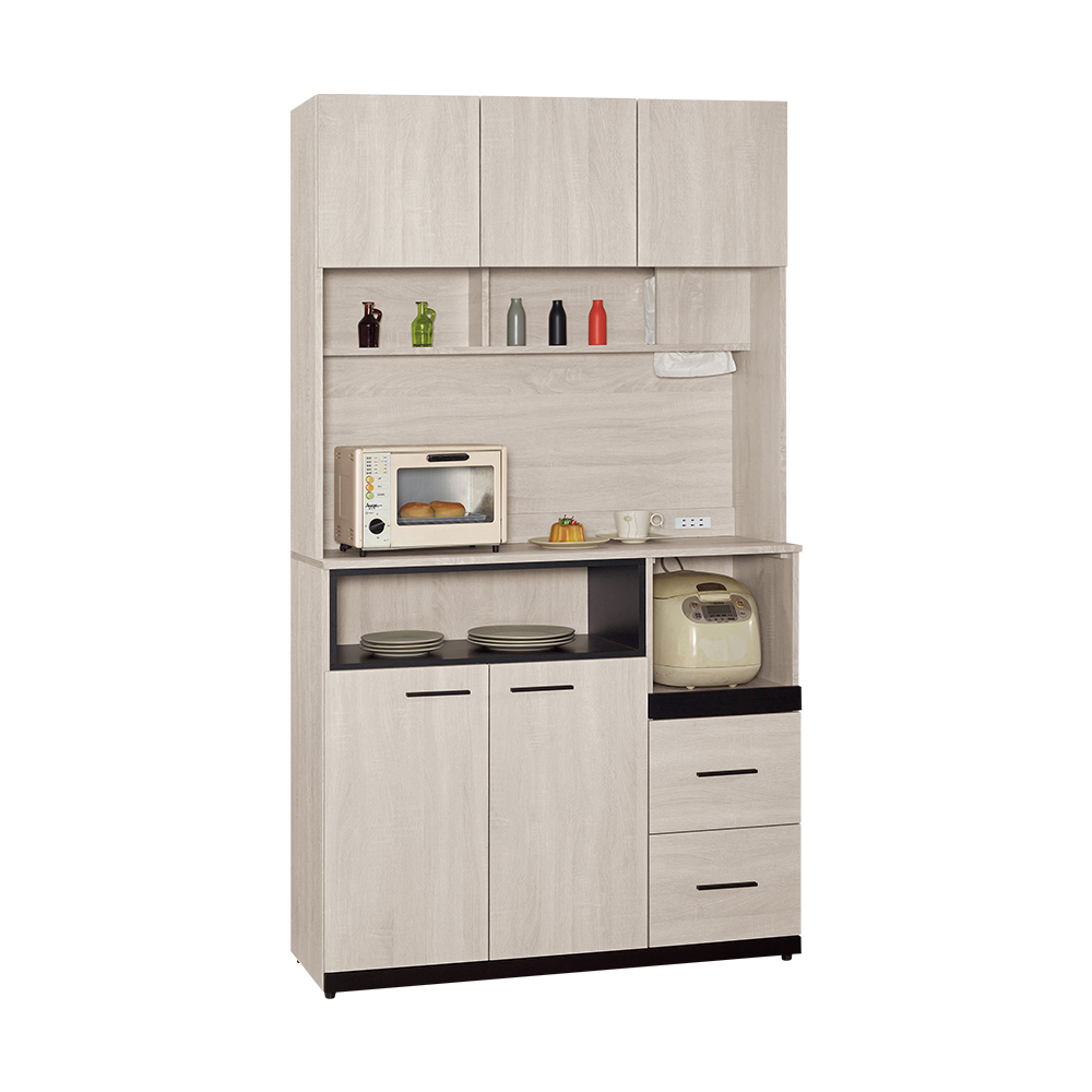 曼珊4尺收納高餐櫃/碗盤櫃/拉盤電器櫃(上座+下座)