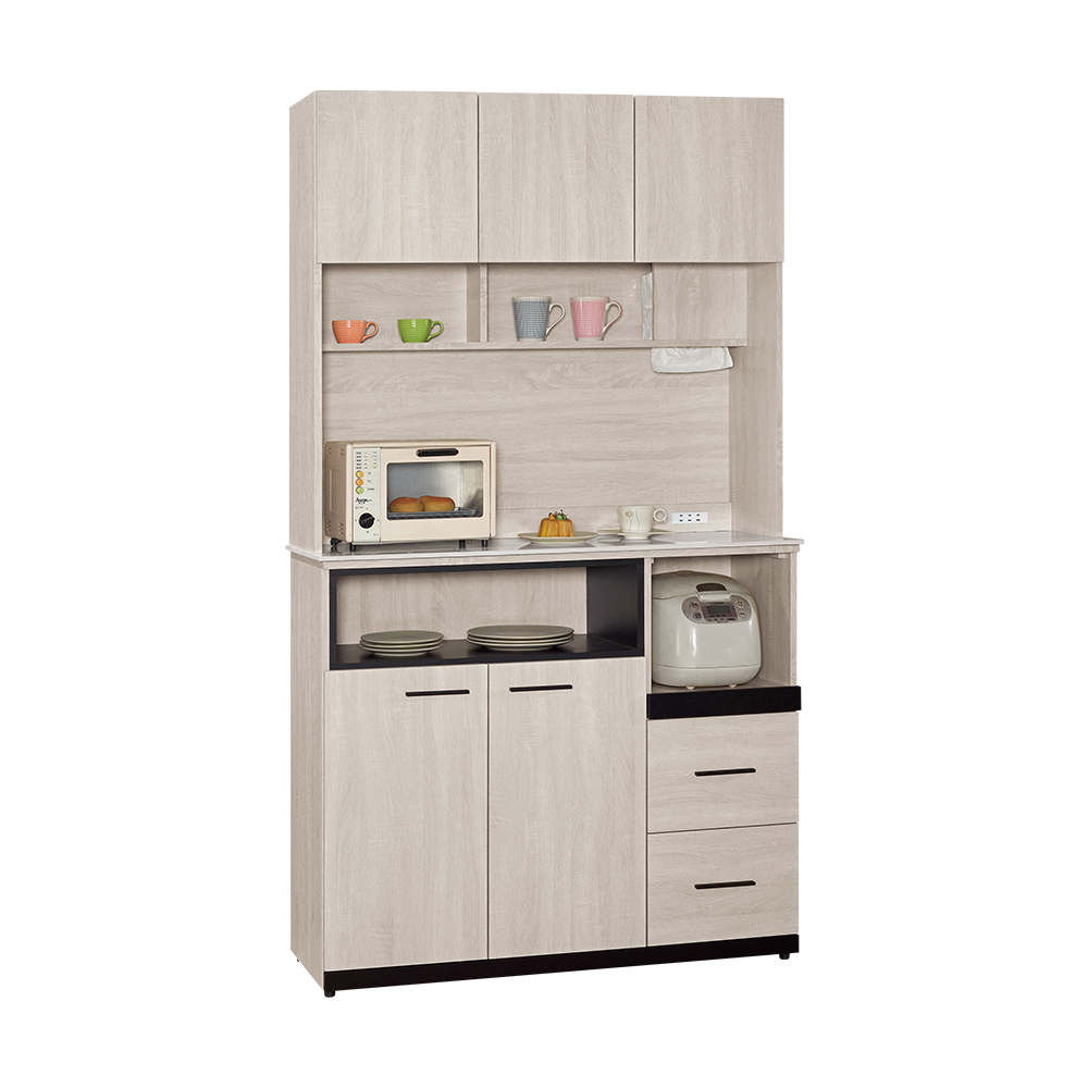 曼珊4尺岩板收納高餐櫃/碗盤櫃/拉盤電器櫃(上座+下座)