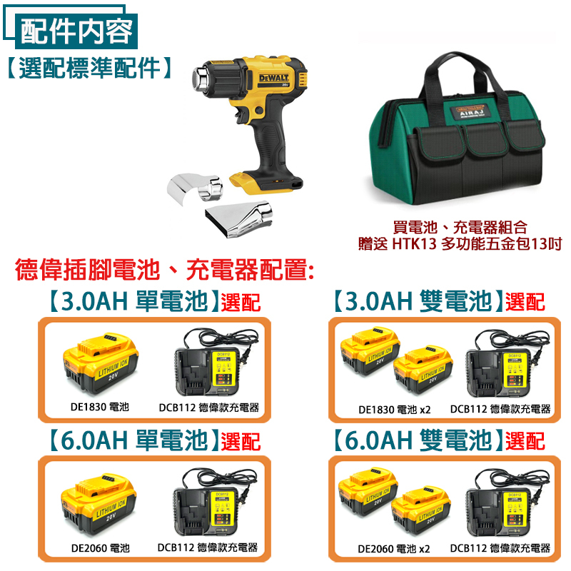 附發票｜DCE530N｜德偉鋰電熱風槍 DEWALT 20V 充電式 高低溫兩段 可調式熱風槍 工業用