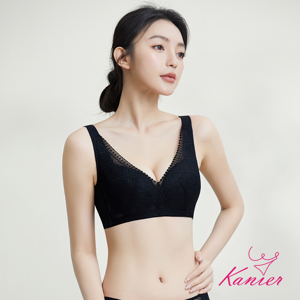 【Kanier卡妮兒】露紗月影．蕾絲提托機能大罩杯鋼圈內衣 【 1317 絲夜黑 - D / E / F / G / H 罩杯 】