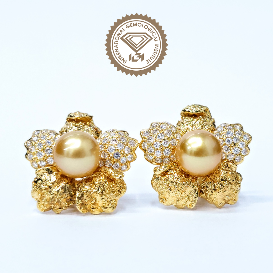 18K Yellow Gold Pearl and Diamond Earrings