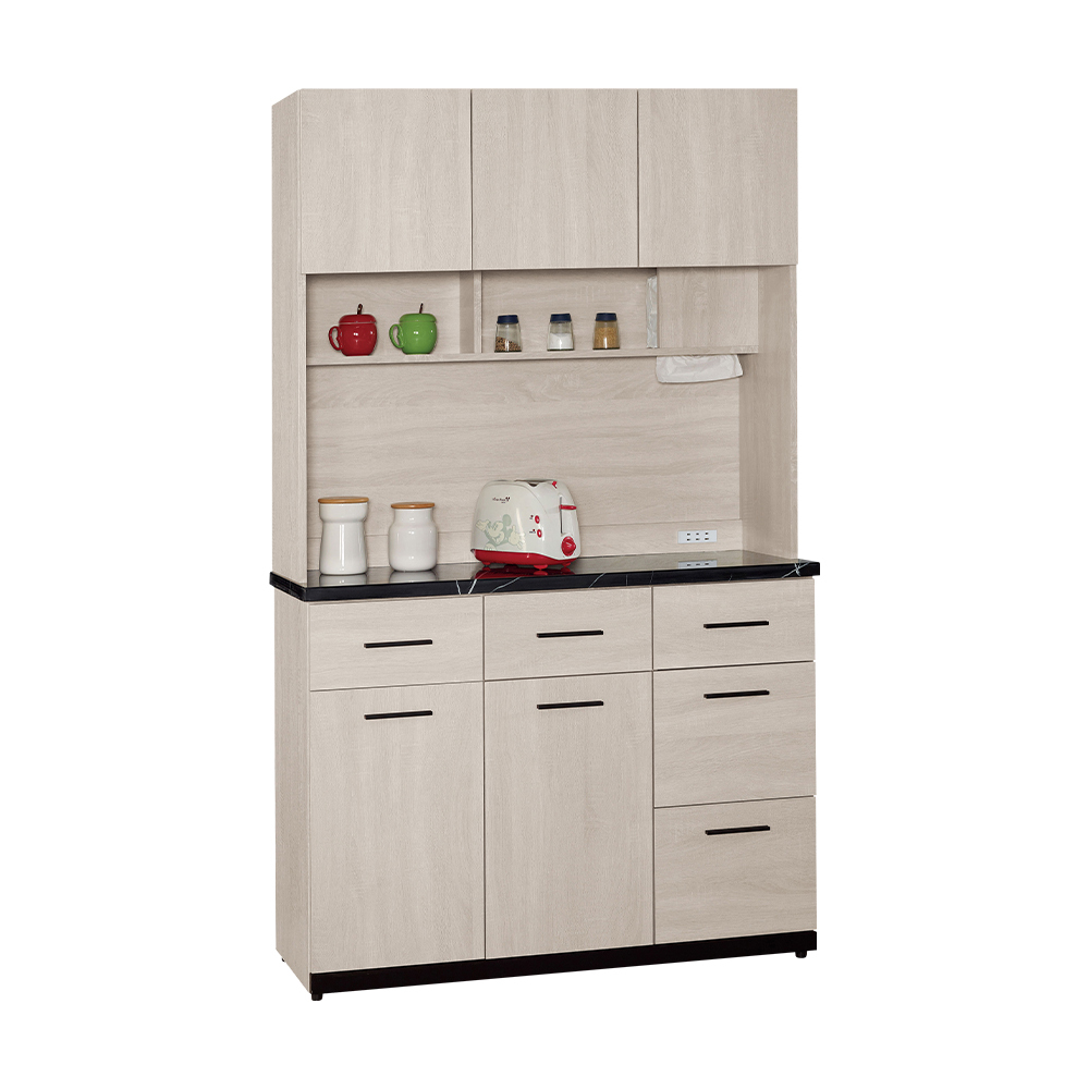 曼珊4尺石面收納高餐櫃/碗盤櫃/電器櫃(上座+下座)