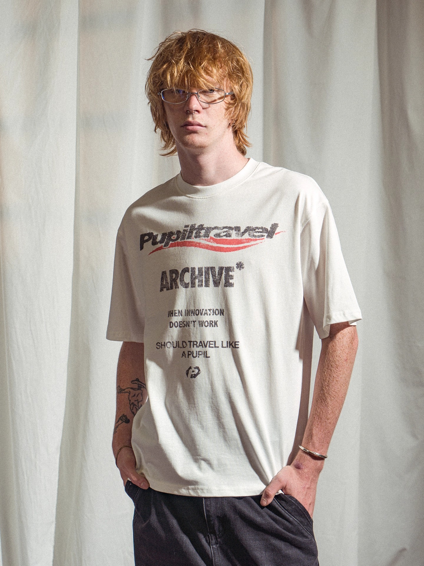 PUPIL TRAVEL 美式復古印花做舊純棉T卹