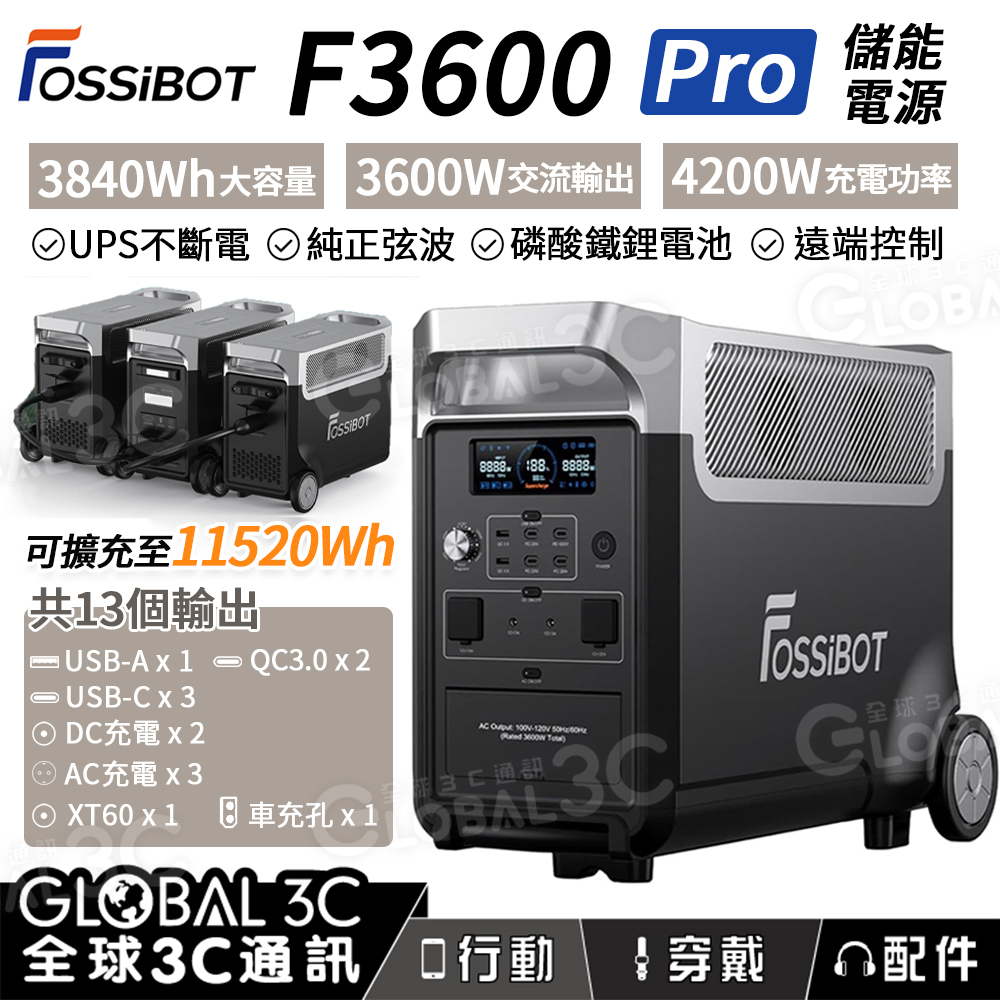 台灣代理] FOSSiBOT F3600 Pro 儲能電源3840Wh/3600W輸出LiFePO4