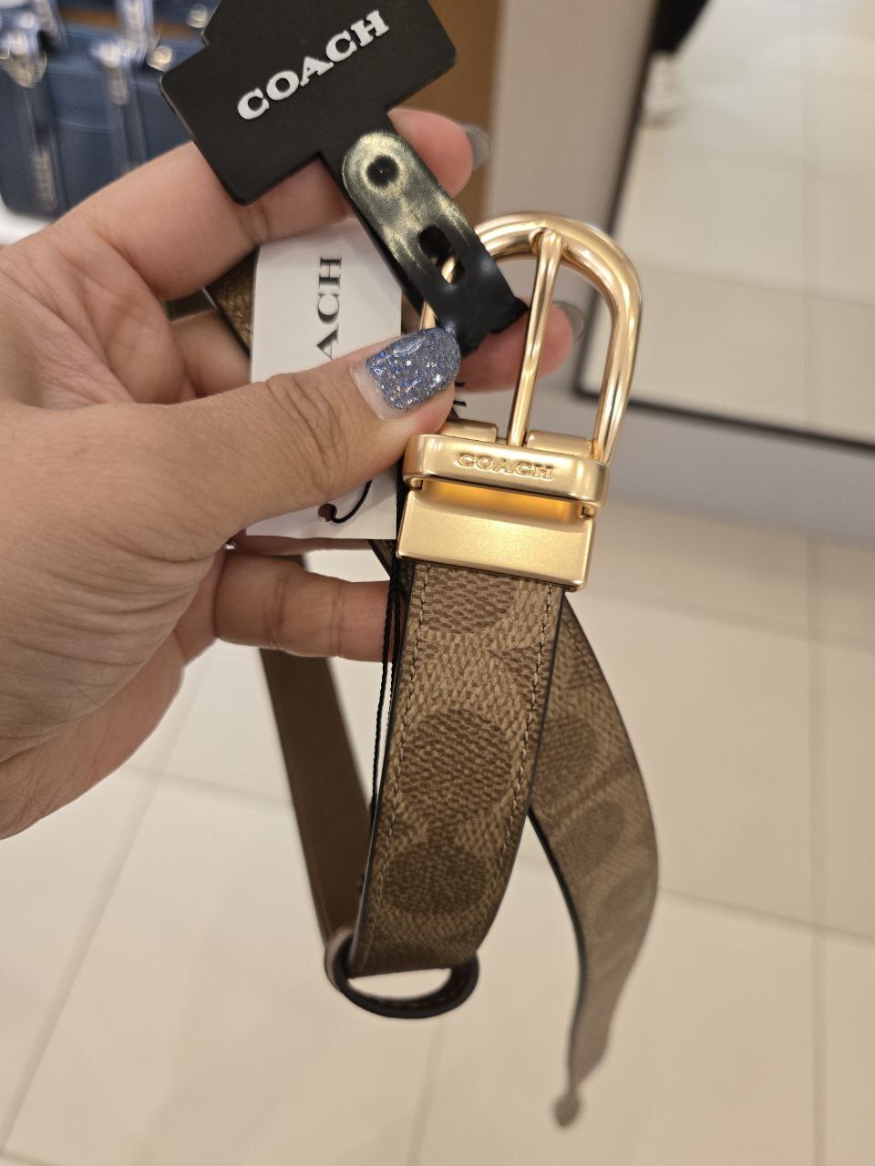 [U] COACH GOLD/TAN/BROWN CX057 WOMEN'S 25 CLS SIGNATURE PVC BELT, 196395558247 (UCO106)