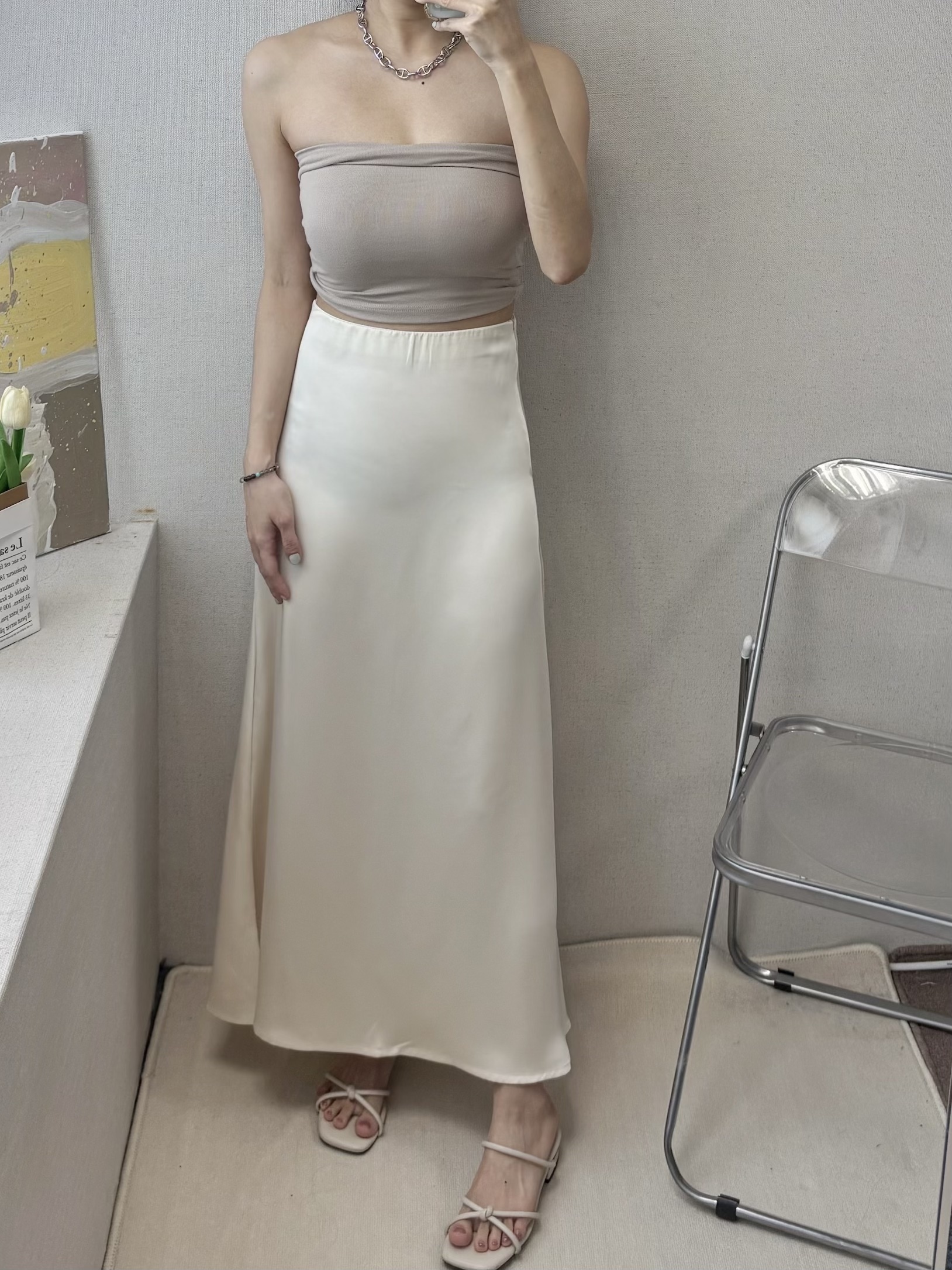緞面包臀腰鬆緊魚尾長裙(S-XL)
