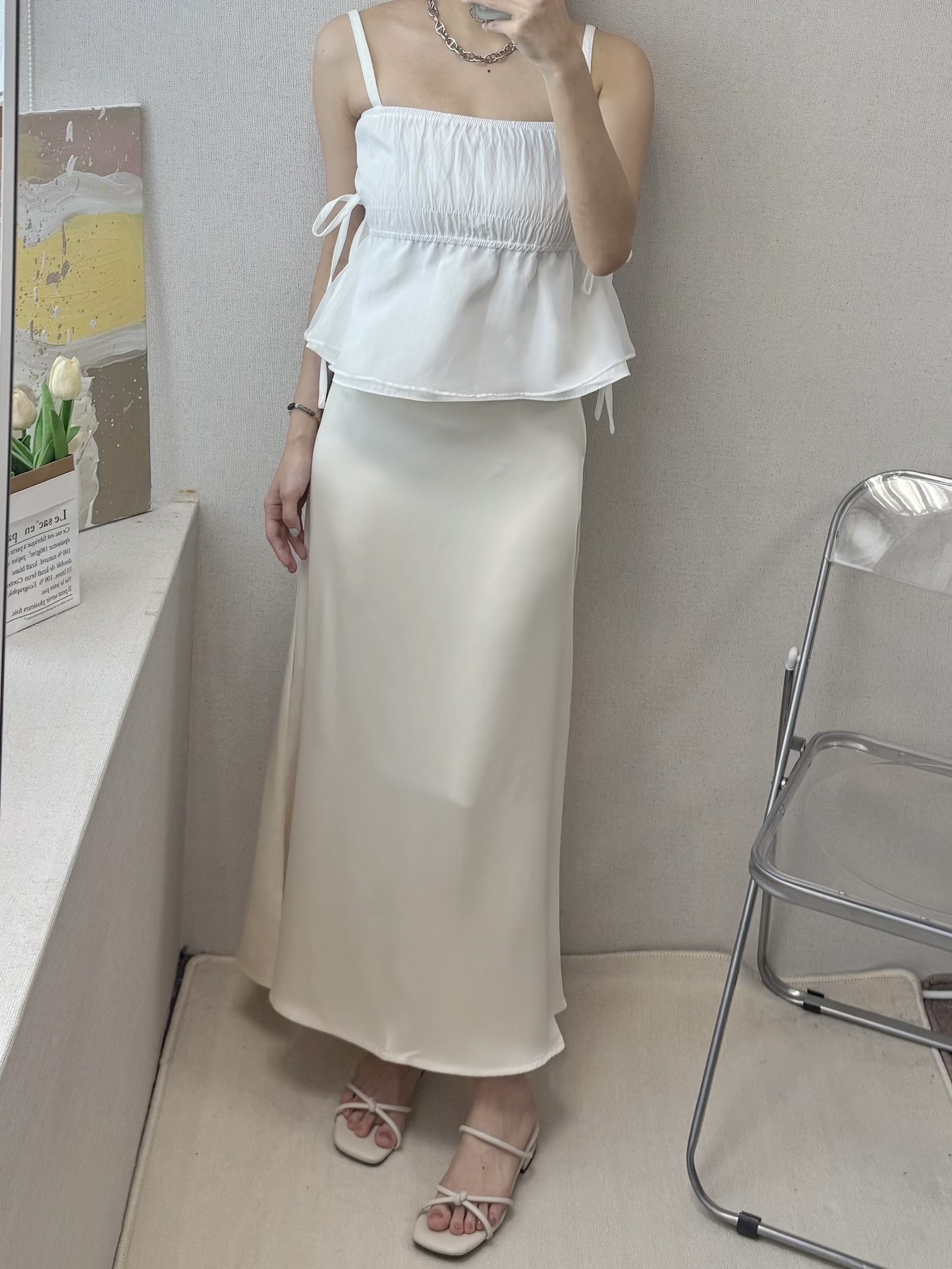 緞面包臀腰鬆緊魚尾長裙(S-XL)