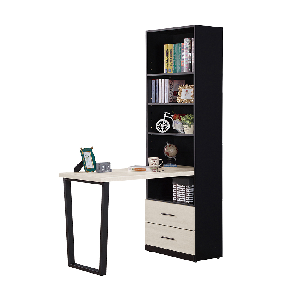 曼珊4尺L型書櫃+工作書桌組合(C款-2尺二抽書櫃+4尺書桌)