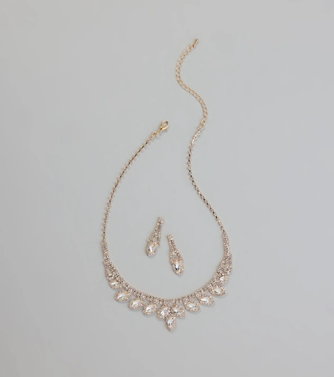 Lux Gold金色水鑽寶石耳環+項錬套組