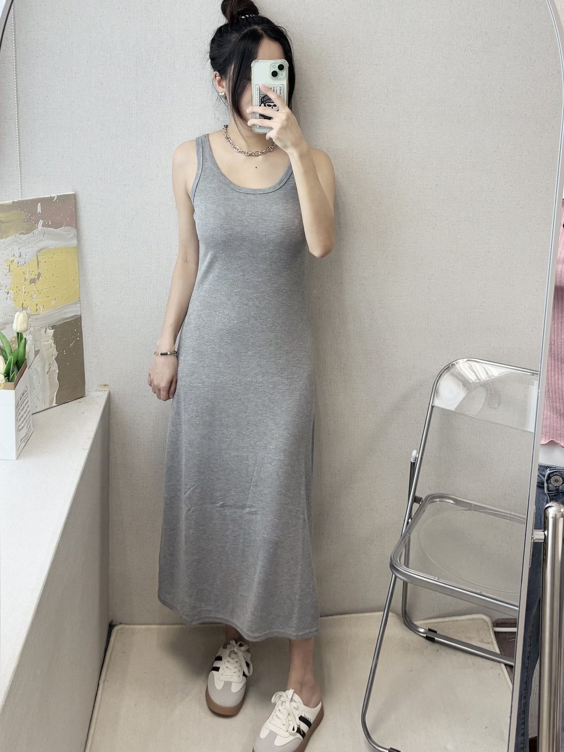 |現貨|基本棉質寬肩背心懶人長洋裝(2色)