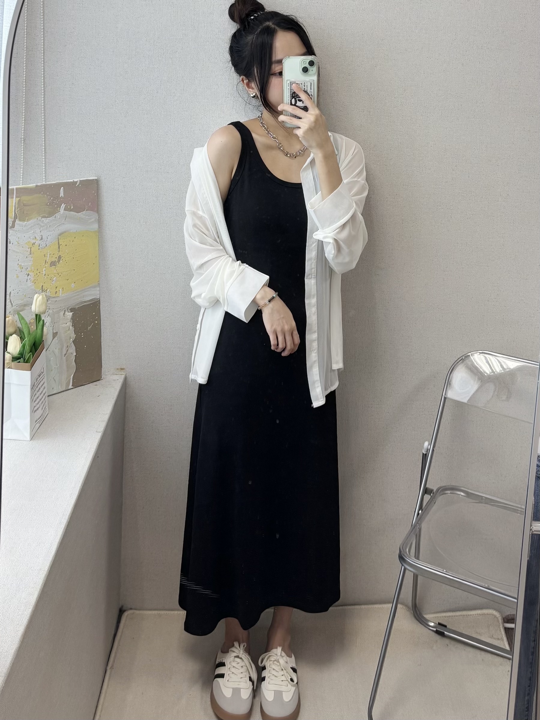 |現貨|基本棉質寬肩背心懶人長洋裝(2色)