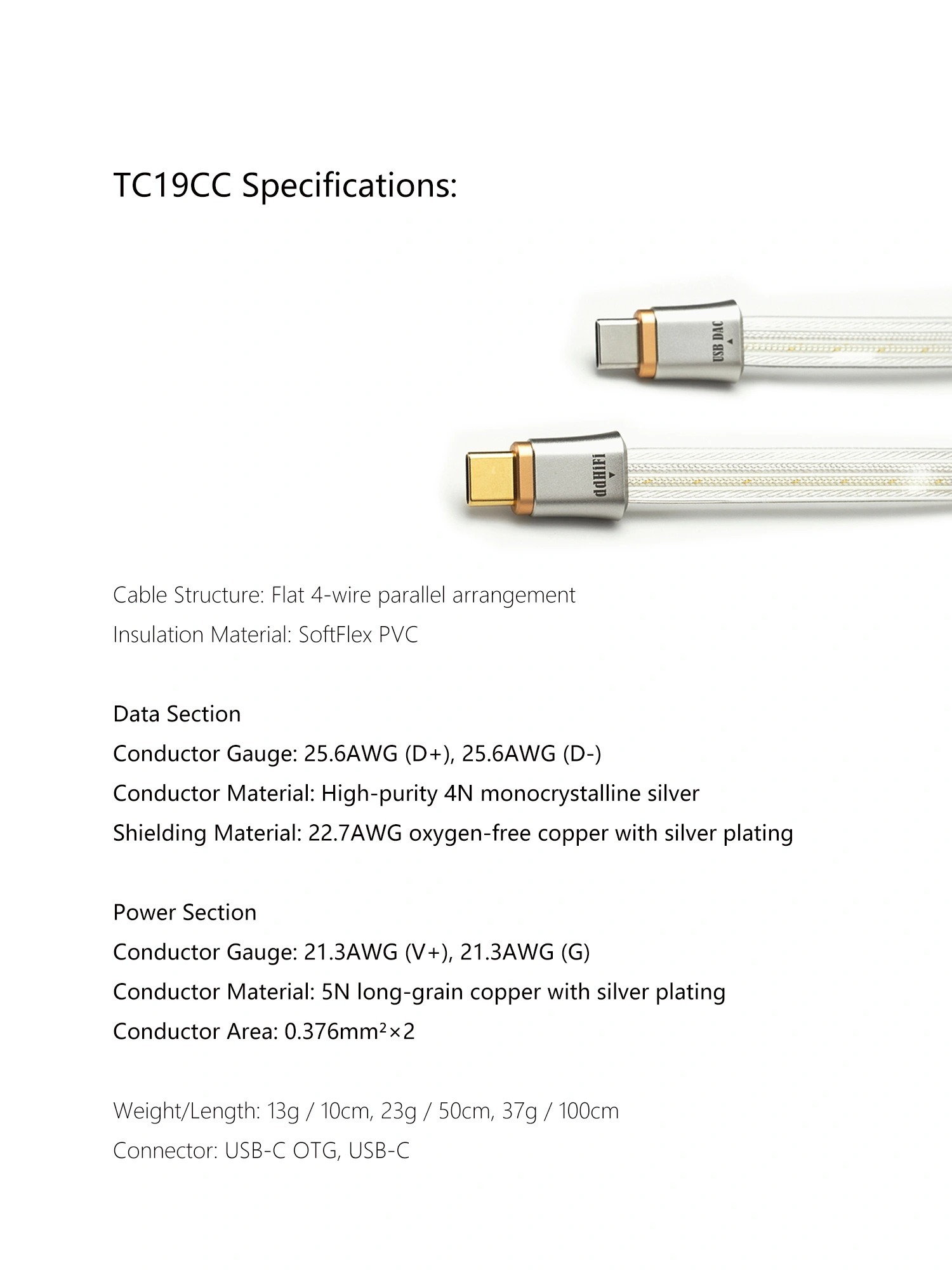 ddHiFi TC19CC Flagship Pure Silver Digital Signal Cable