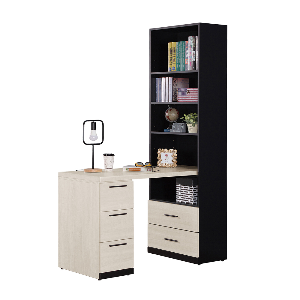 曼珊4尺L型書櫃+工作書桌組合(B款-2尺二抽書櫃+4尺書桌)