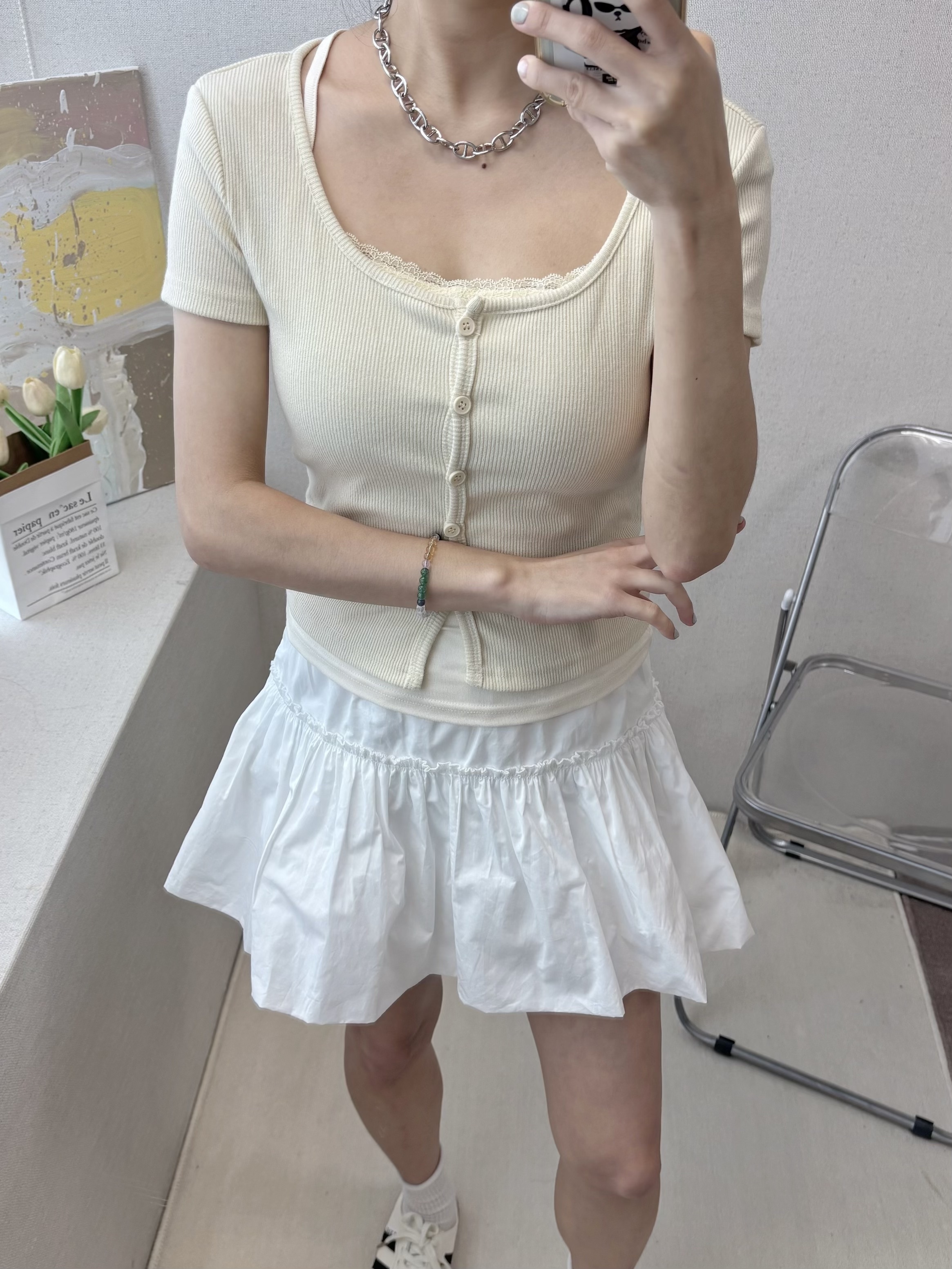 |現貨|氣質假兩件鈕扣短袖上衣(2色)