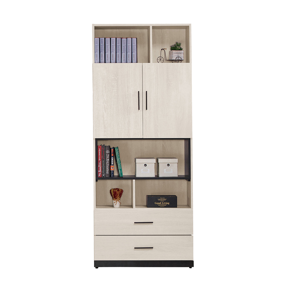 曼珊2.7尺開放式二門二抽書櫃/六格置物收納櫃/展示櫃