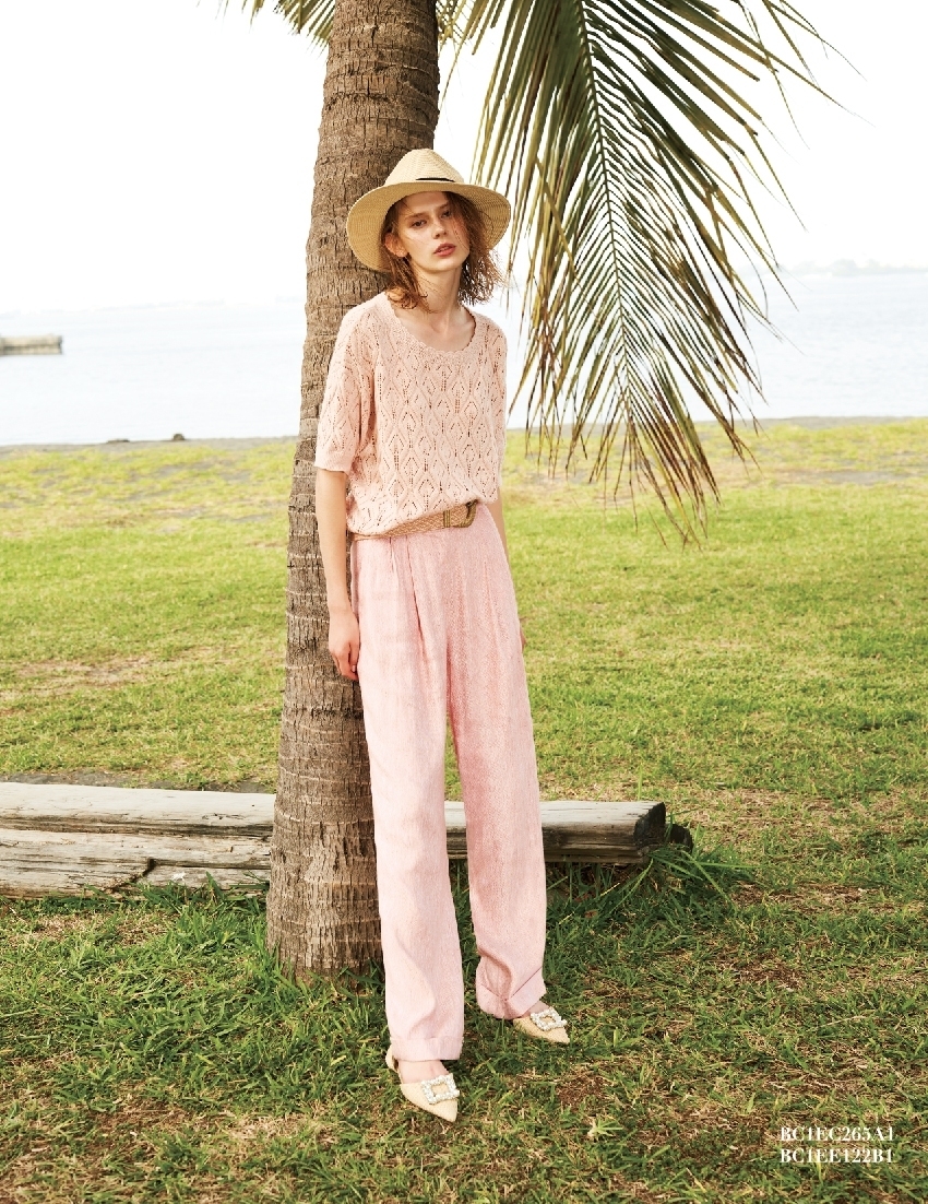 BC1EE122B1 午後漫遊珊瑚紅修身闊腿褲