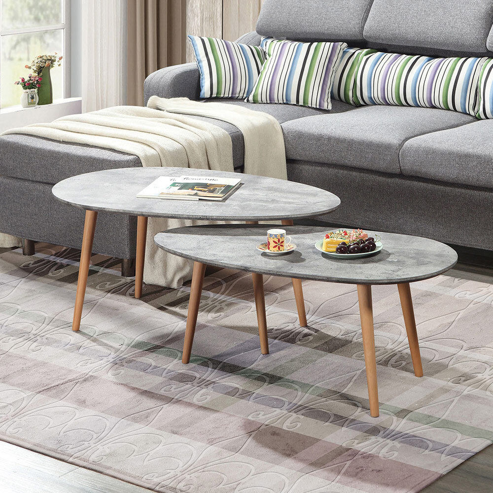 華迪工業風仿石面茶几組合(3.2尺大茶几+3尺小茶几)